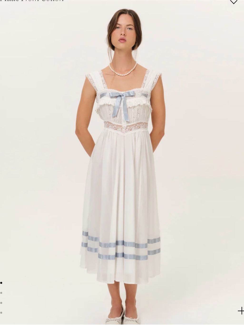 For Love & Lemons White Midi Dress With Light Blue Ribbon